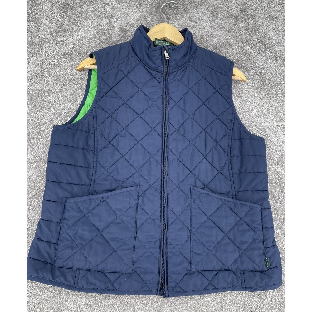 Lauren Ralph Lauren Women's XL Navy Quilted Puffer Vest Green Lining Full Zip
